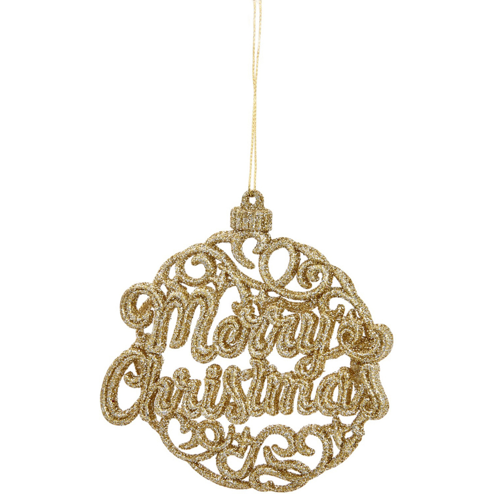 Glitter Merry Christmas Hanging Decoration Gold Image 1