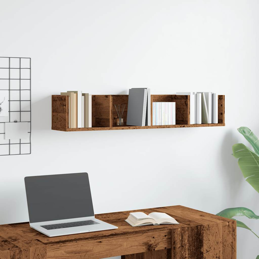 vidaXL 4 Shelf Old Wood Wall-Mounted CD Shelf Image 2