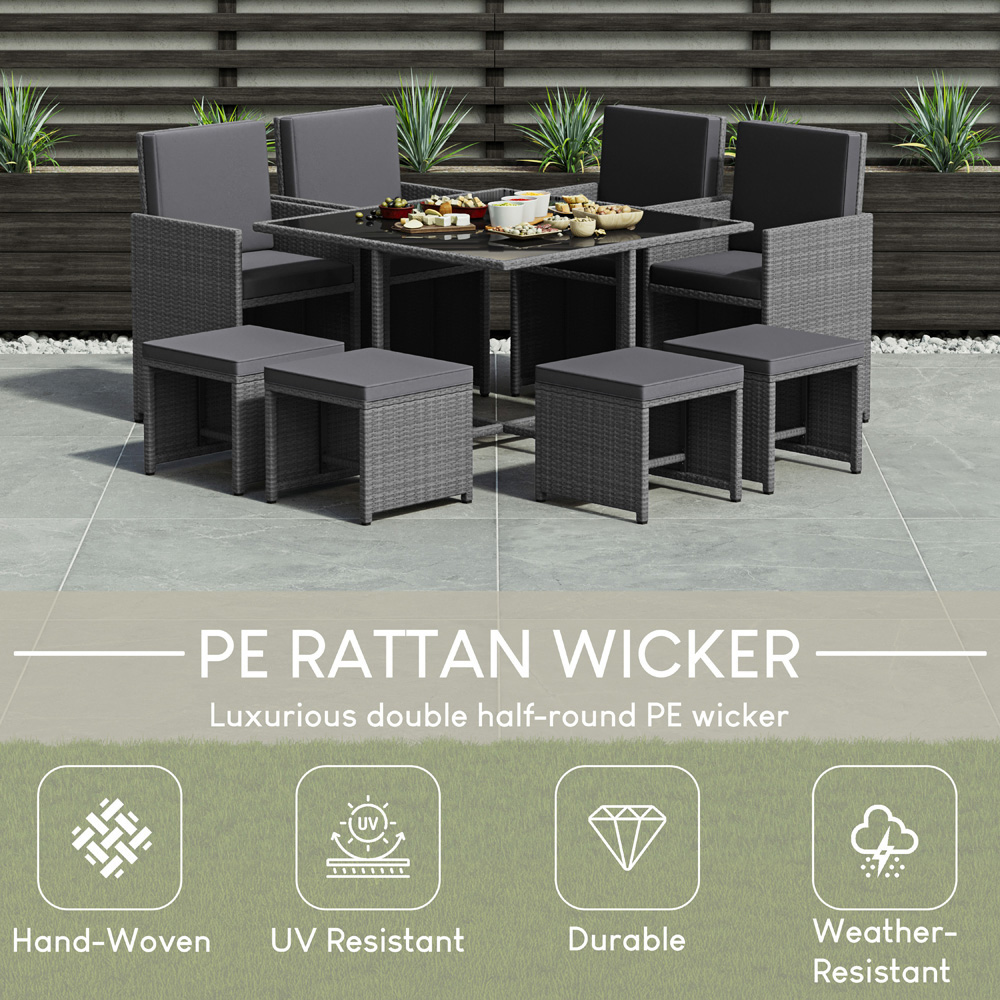 GARDEN VIDA Cuba Rattan Effect 8 Seater Garden Dining Set Grey Image 5