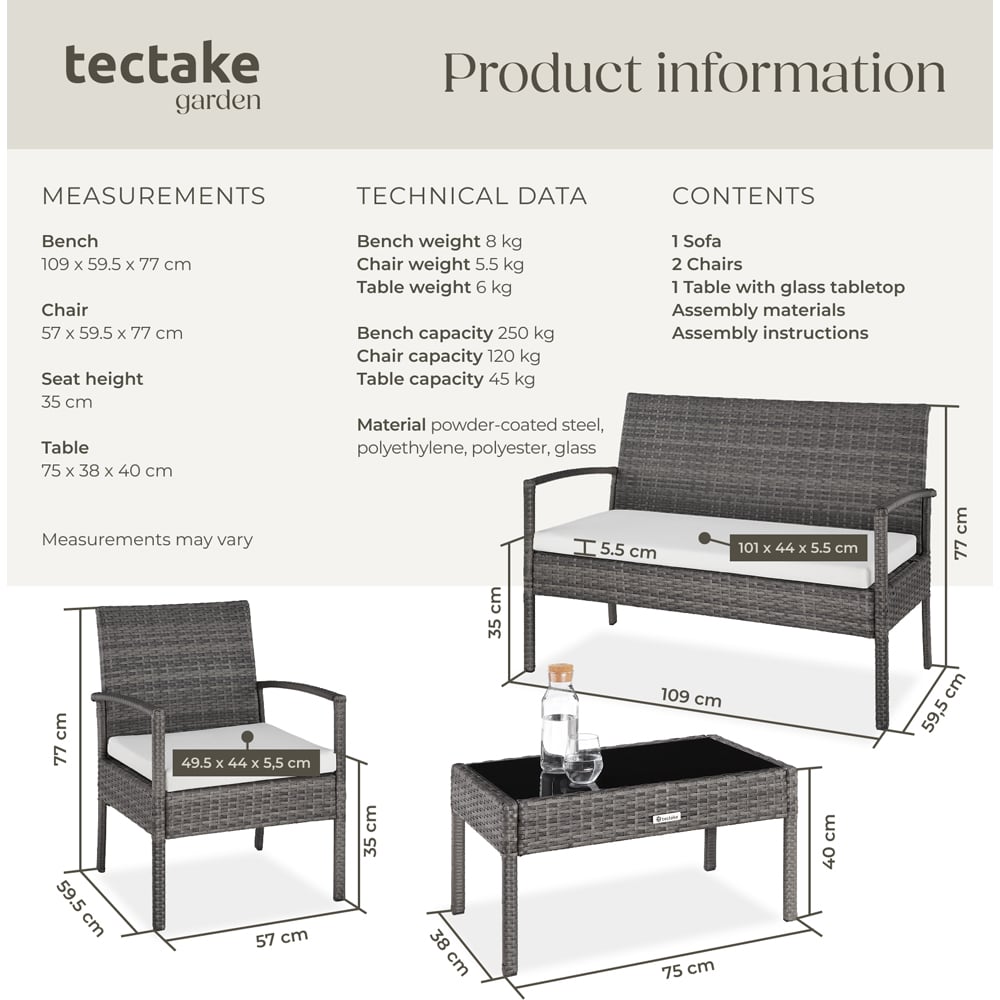 tectake Sparta 4 Seater Grey Rattan Garden Lounge Set Image 6