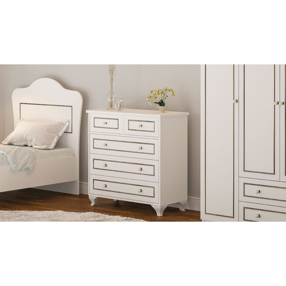 Evu CLEMENT 5 Drawer White Chest of Drawers Image 5