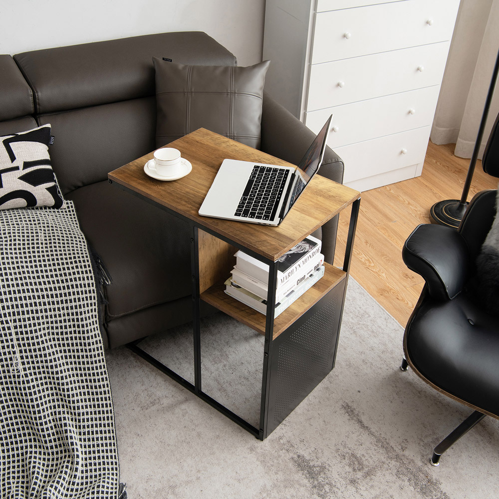 Costway Single Shelf Industrial C Shaped Reversible End Table Image 3