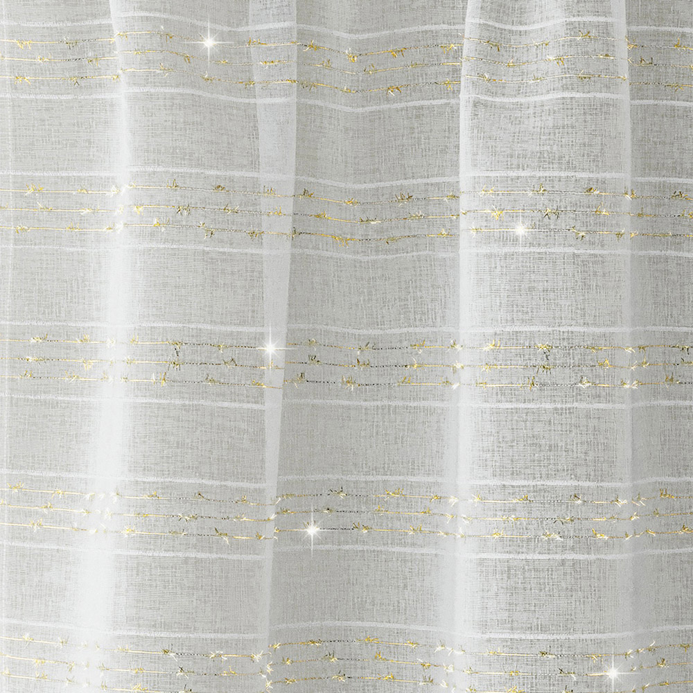 Tyrone Textiles Lima Gold Metallic Lurex Stripe Rod Pocket Voile Panel Curtains 140 x 137cm Image 3