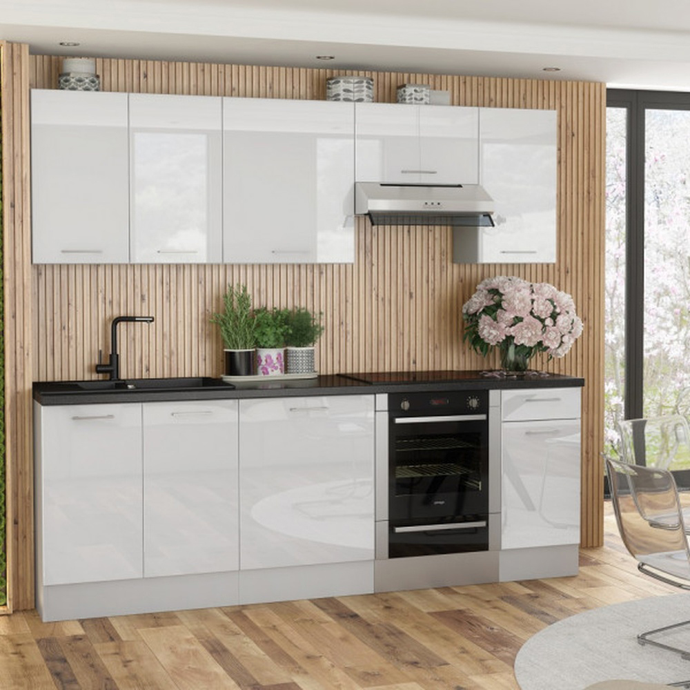 Impact Furniture Ella White High Gloss Kitchen Cabinet Set of 7 Image 3