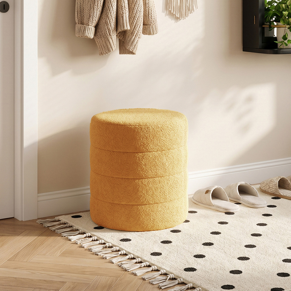 Living and Home Mustard Yellow Teddy Fleece Tub Design Round Footstool Image 7