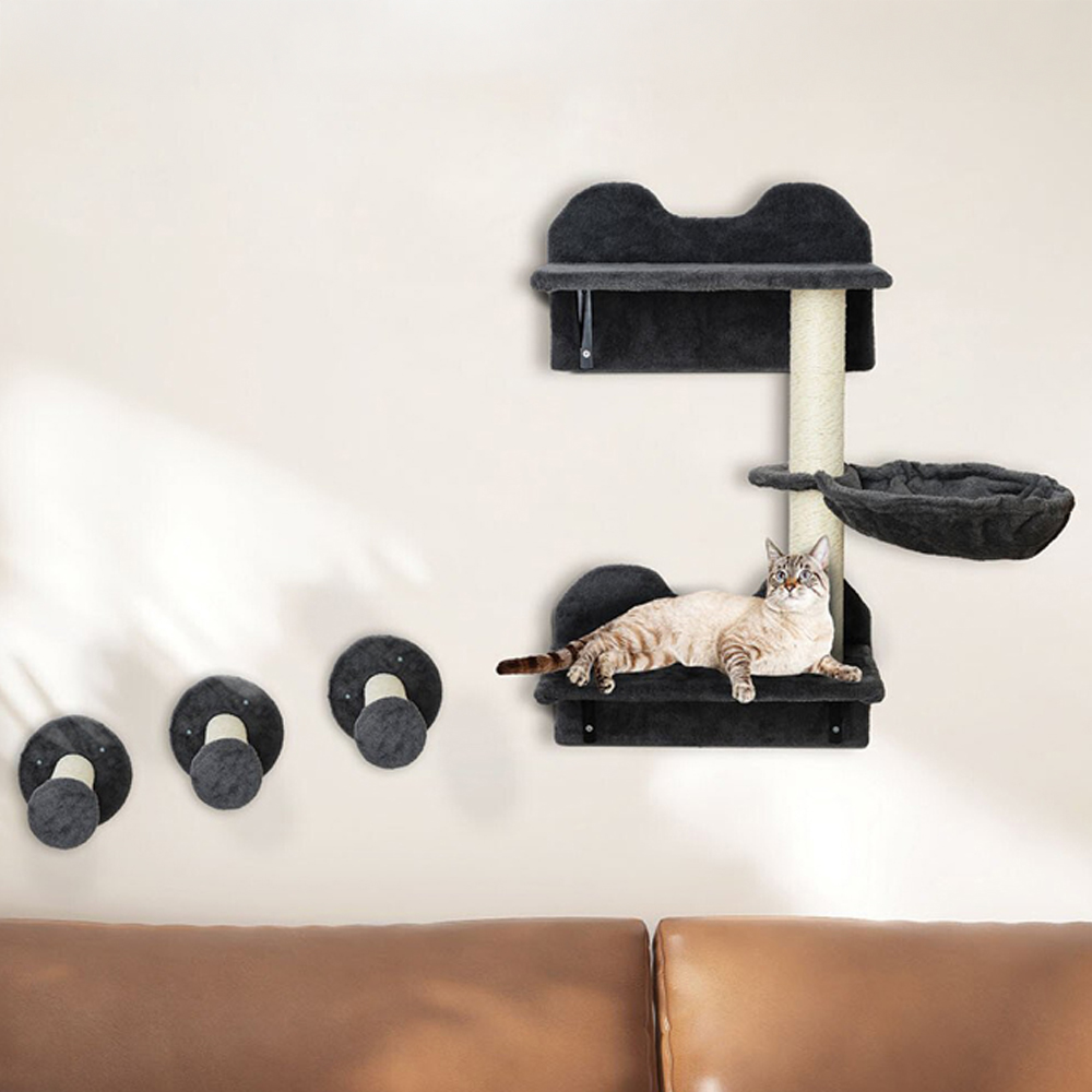 Wall Mounted Cat Tree Set Black Image 2