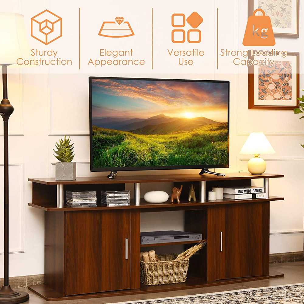 Costway 2 Door 3 Shelf Brown Wooden TV Unit Image 5