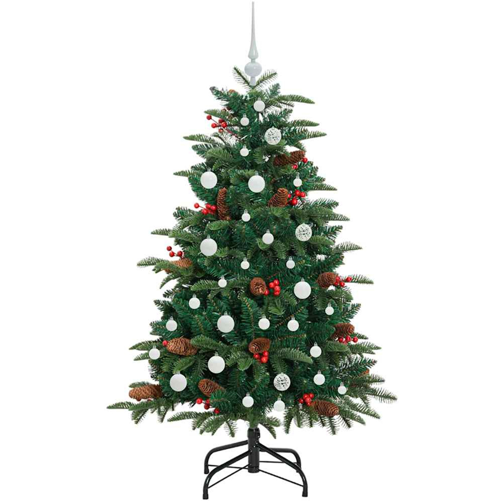 vidaXL Pre-Lit Warm White LED and White Baubles Green Artificial Christmas Tree with Stand 5ft Image 2