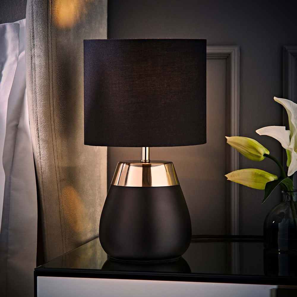 ValueLights Hurst Drum Shade Black Touch Table Lamp with Bulb Image 2