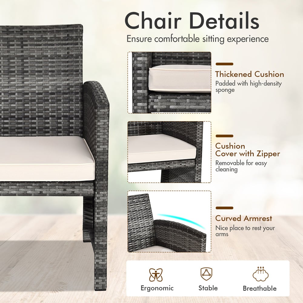 Costway 4 Seater Rattan Bistro Set Grey Image 6