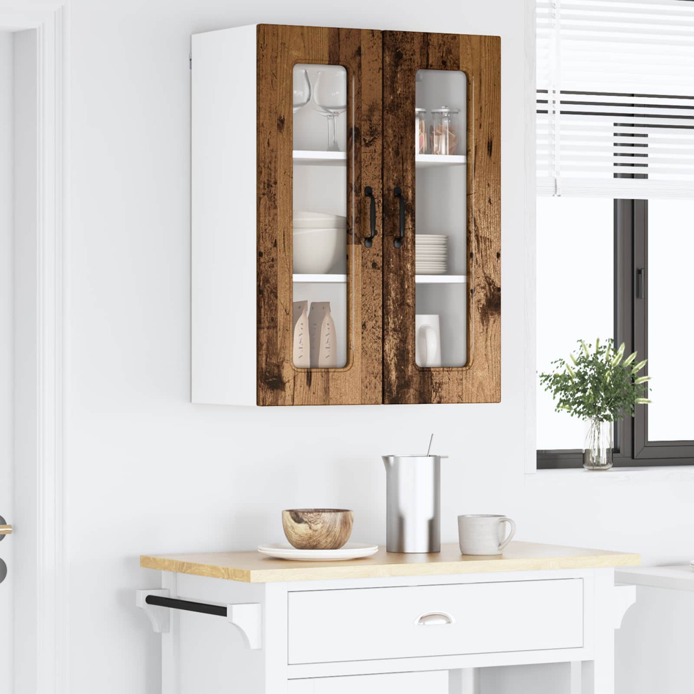 vidaXL 2 Glass Door Old Wood Kitchen Wall Cabinet Image 9