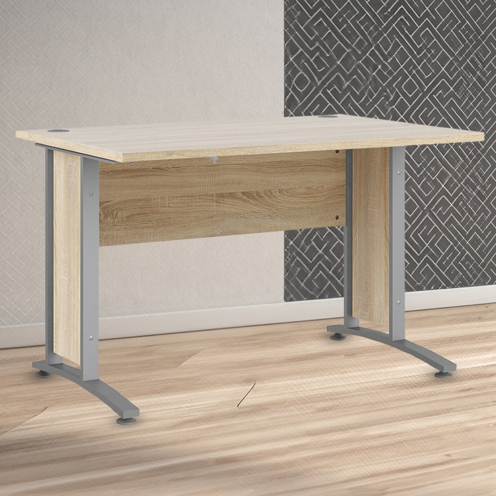 Florence Wooden and Steel 120cm Desk Oak and Silver Grey Image 1