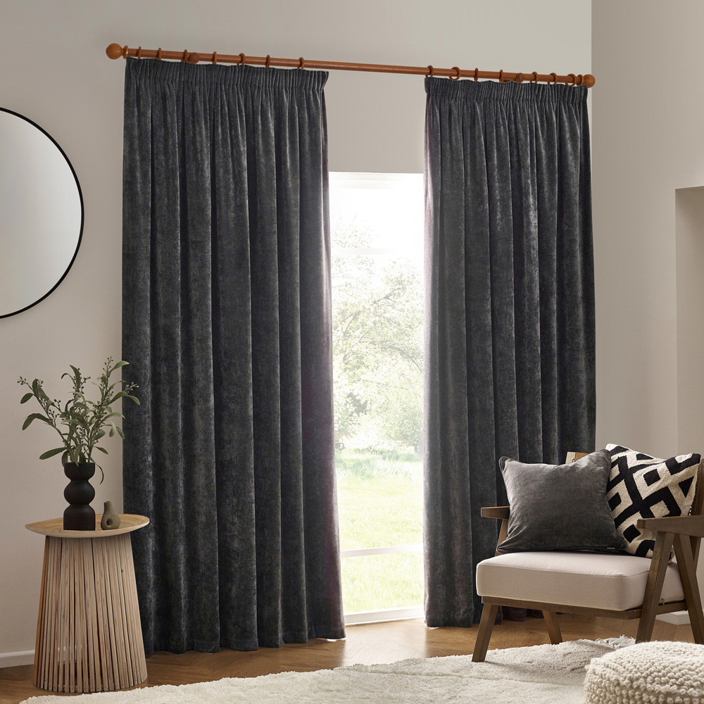 Yard Heavy Charcoal Chenille Velvet Pencil Pleat Curtains 168 x 183cm Image 5