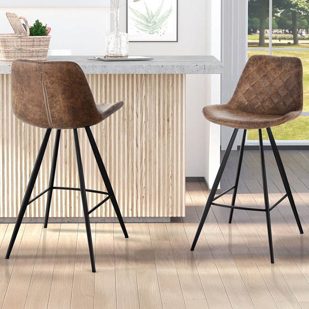Portland Brown Microfibre Vintage Bar Stool Set of 2 Image 1