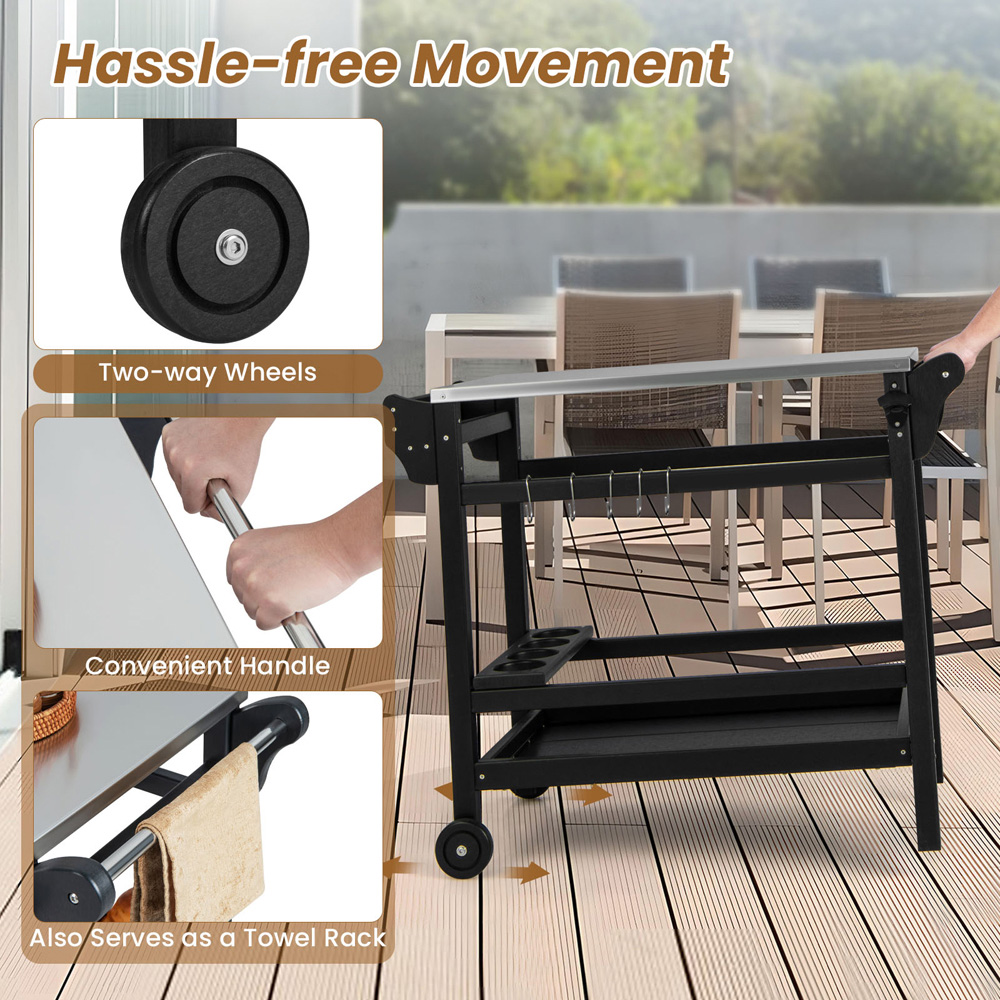Costway Black Movable Outdoor Dining Cart Image 7