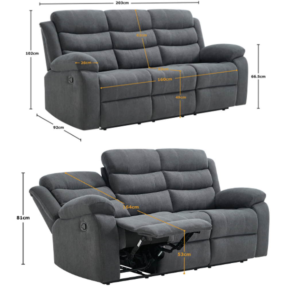 Furniture Online Boston 3 Seater Grey Manual Recliner Sofa | Wilko