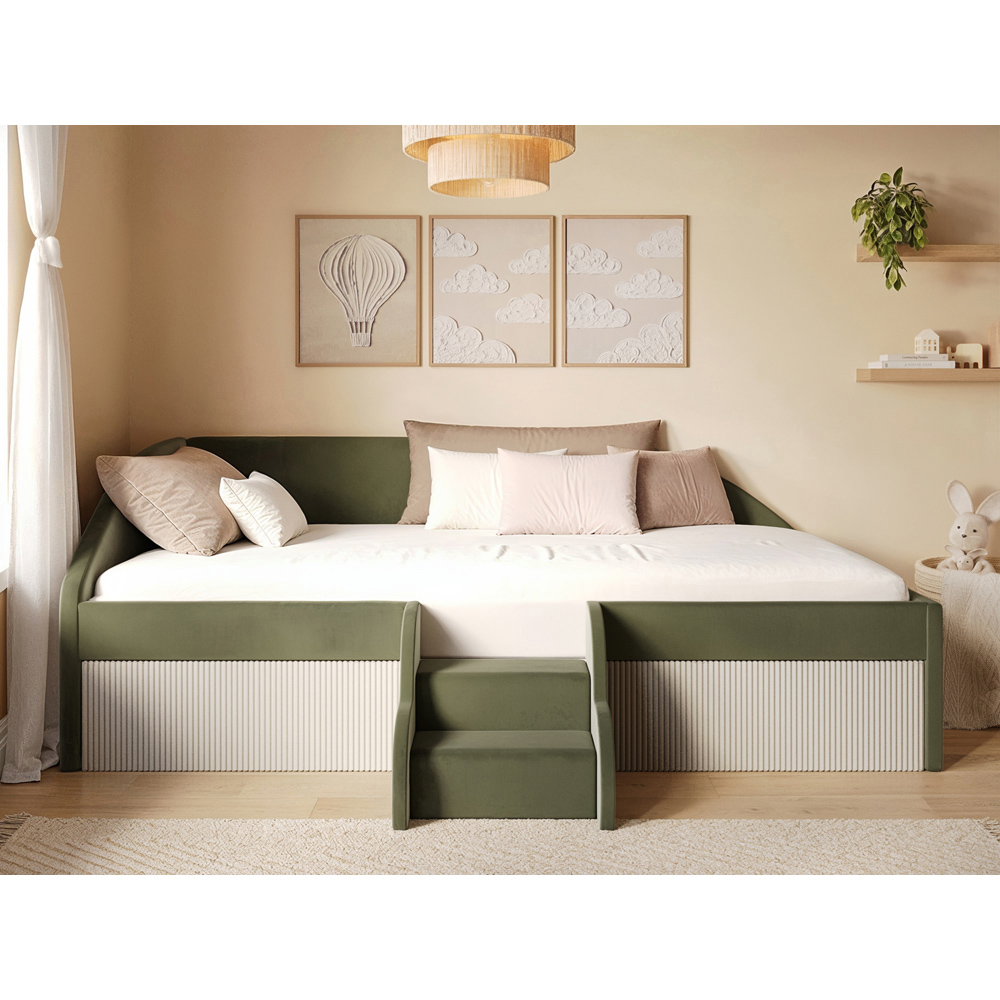 Flair Aviana Olive Green and Beige Velvet and Cord Low Sleeper Bed Image 5