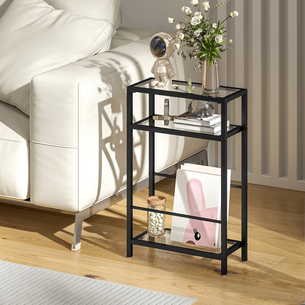 Portland Black Tempered Glass Tabletop Slim Side Table Image 3