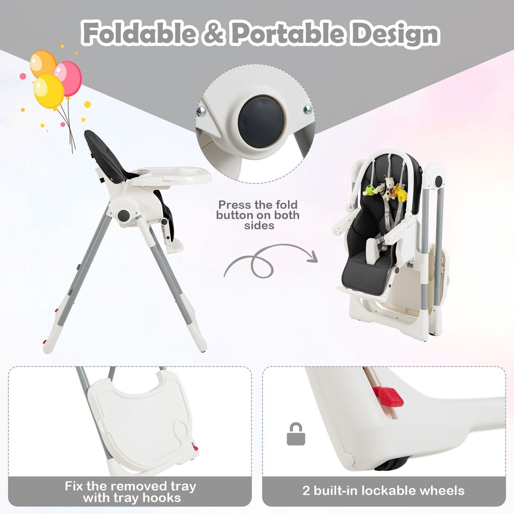 Costway 4 in 1 Black Folding Baby High Chair Image 4