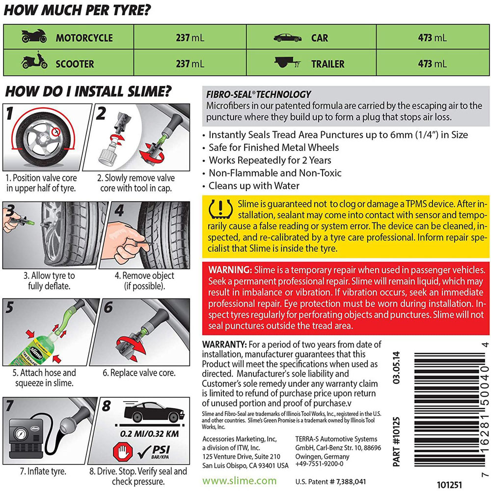 Slime Flat Tyre Sealant Smart Repair Kit Refill 473ml 2 Pack Image 6