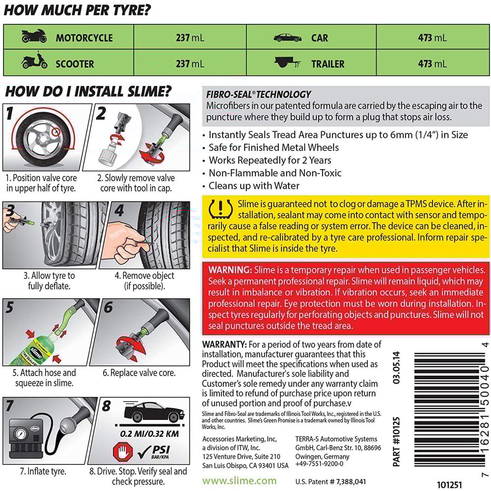 Slime Flat Tyre Sealant Smart Repair Kit Refill 473ml Image 5