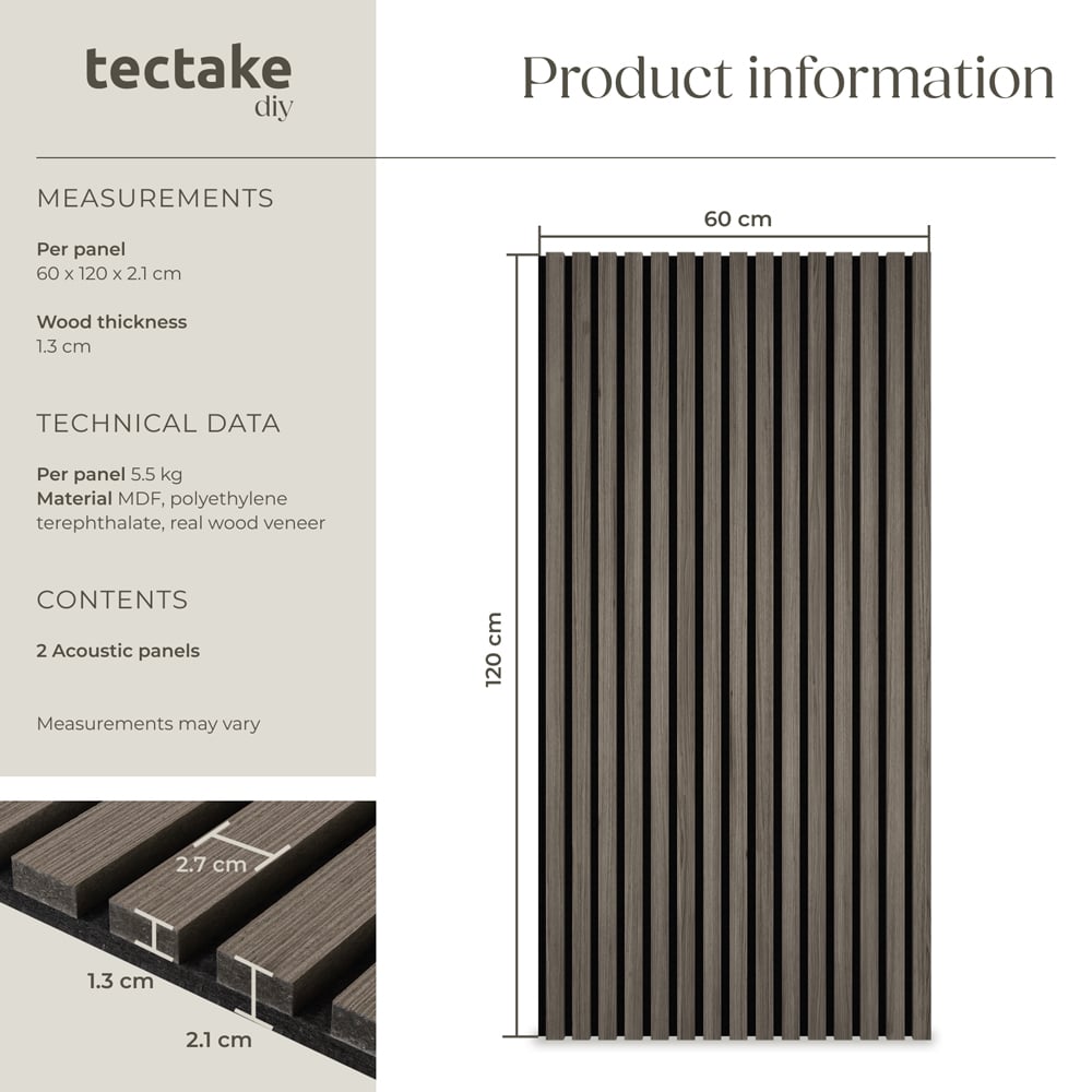 tectake Oak Grey Acoustic Wall Panel Image 9