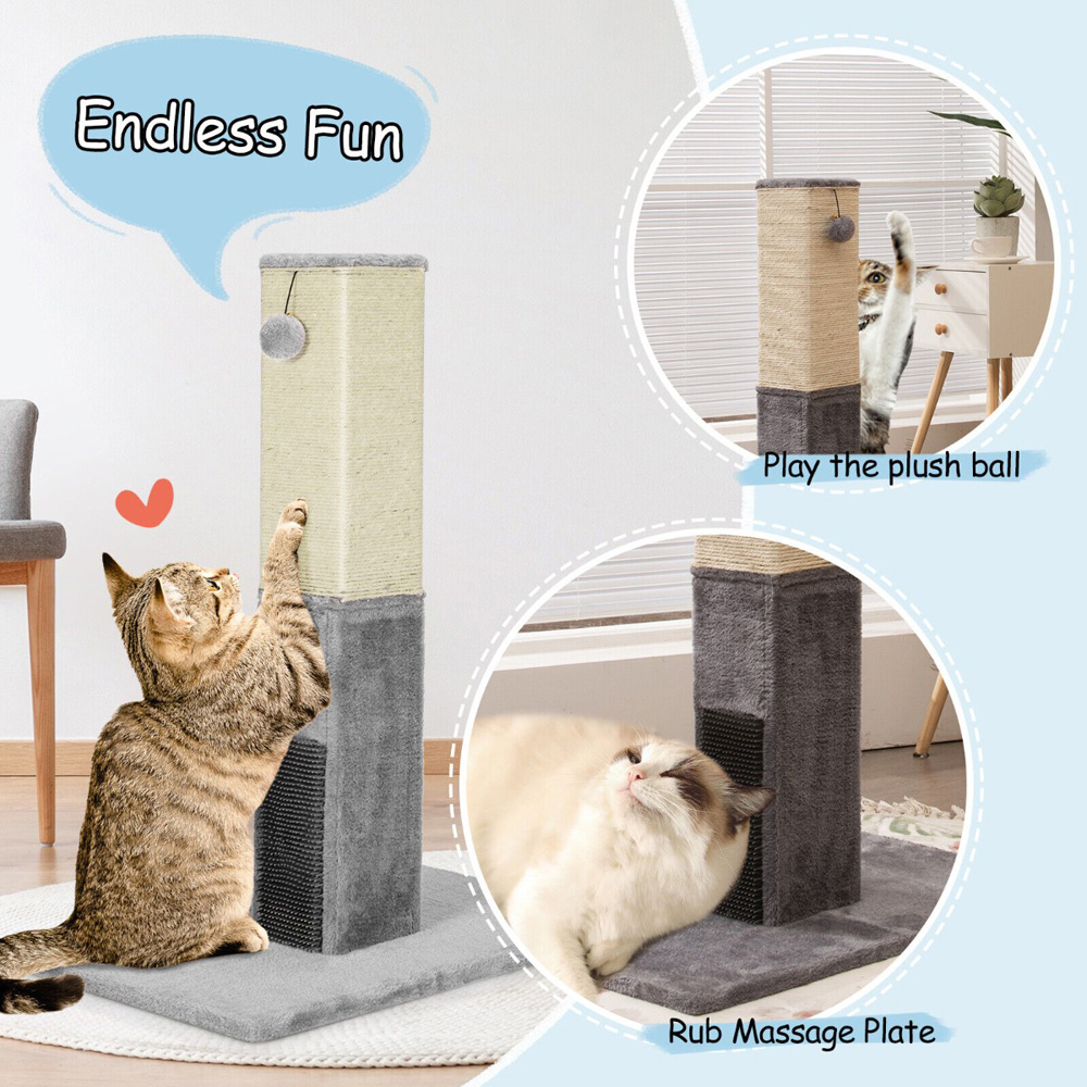 Costway Grey Cat Scratching Post with Balls Massage Brush and Carpet Base Image 5
