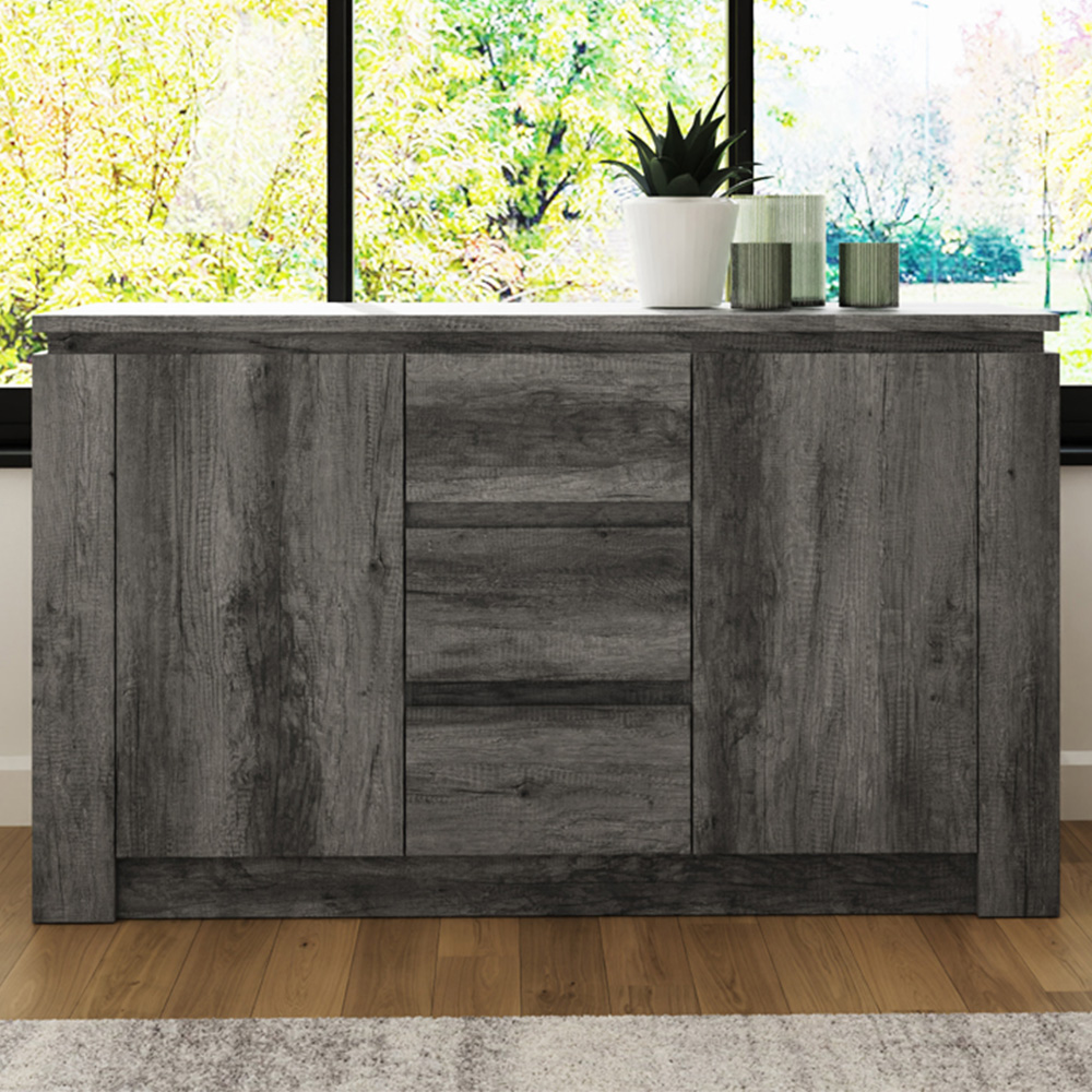 GFW Canyon 2 Door 3 Drawer Charcoal Grey Sideboard Image 1