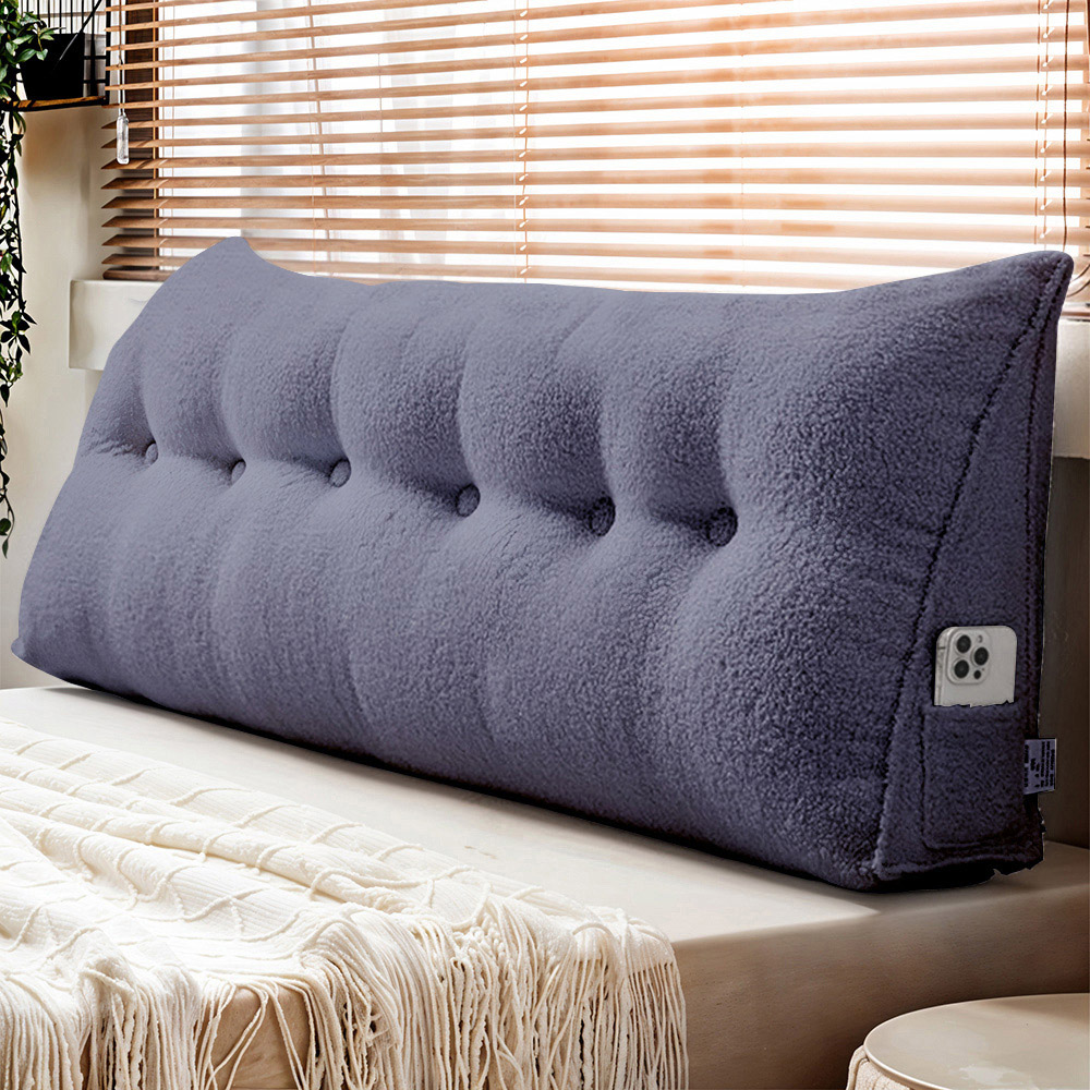 Living and Home Slate Blue Corduroy Wedge Headboard Pillow with Side Pocket 180 x 50cm Image 2