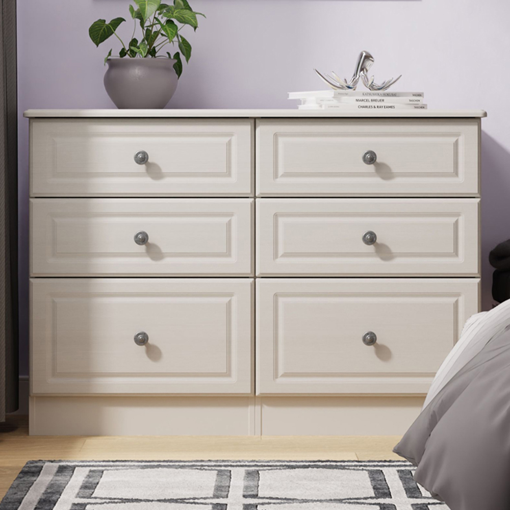 Crowndale Pembroke 6 Drawer Grey Ash Wide Chest of Drawers Ready Assembled Image 1