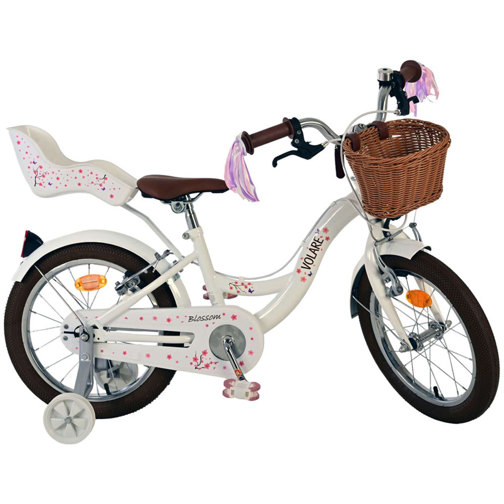 Volare Blossom Kids 16 inch White Bike with Stabilisers Doll Seat and Basket Image 4