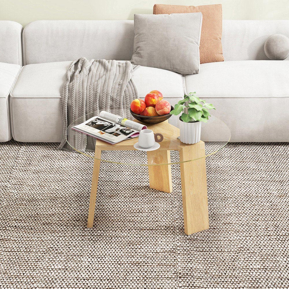 Costway Transparent Wooden Round Coffee Table Image 4