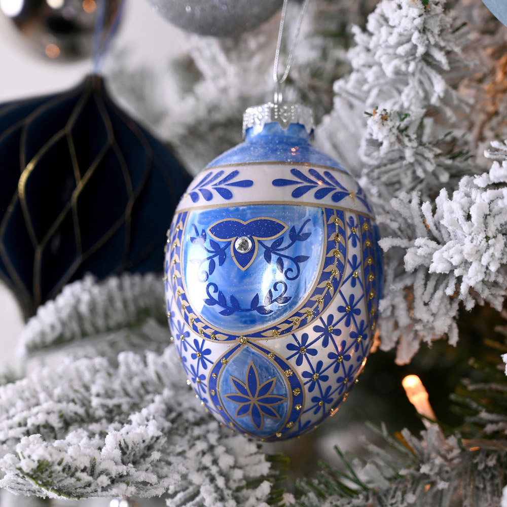 The Seasonal Gift Co Painted Blue Egg Shaped Hanging Decoration 3 Pack Image 2