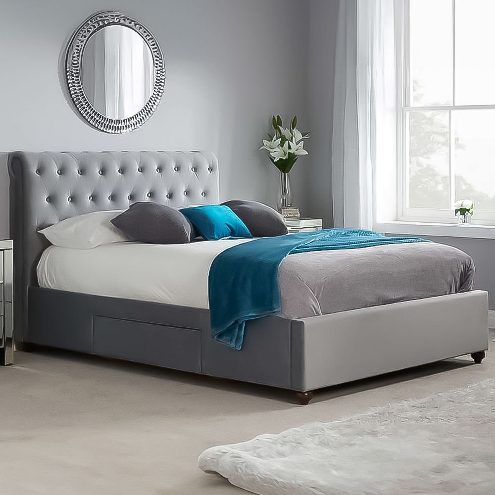 Marlow Super King Grey Velvet Bed Frame Image 1