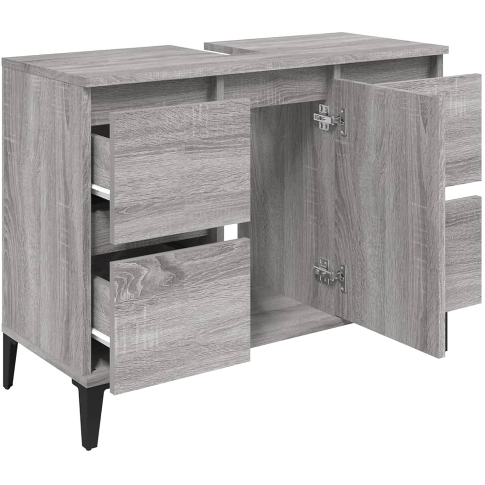 vidaXL Single Door 4 Drawers Grey Sonoma Bathroom Sink Cabinet Image 5