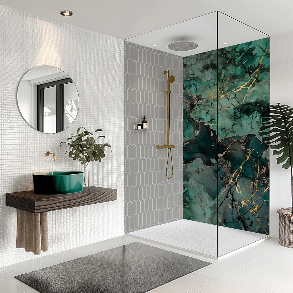 Splashbax Premium Artisan Liquid Marble Teal Di Bond Shower Panel 2400 x 800mm Image 5