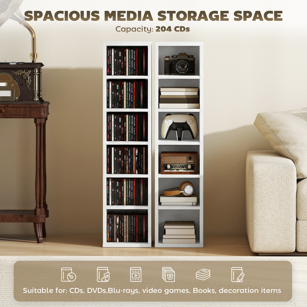 Portland 6 Shelf White Adjustable CD Storage Unit Set of 2 Image 8