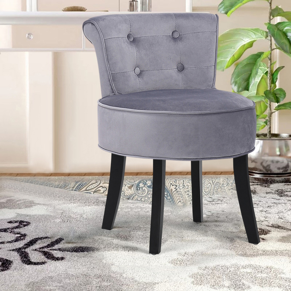 Living and Home Grey Velvet Vanity Stool Image 6