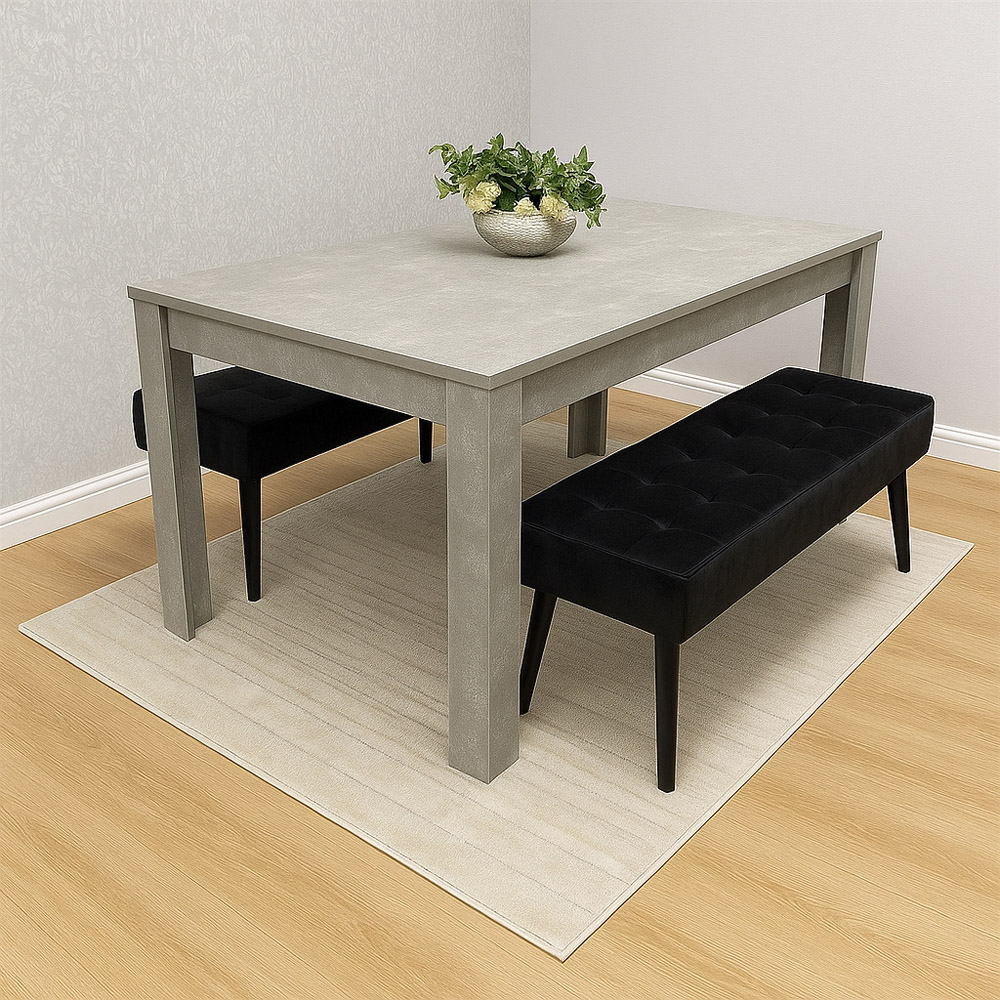 Portland 2 Seater Velvet Wooden Dining Set with Bench and Black Image 4