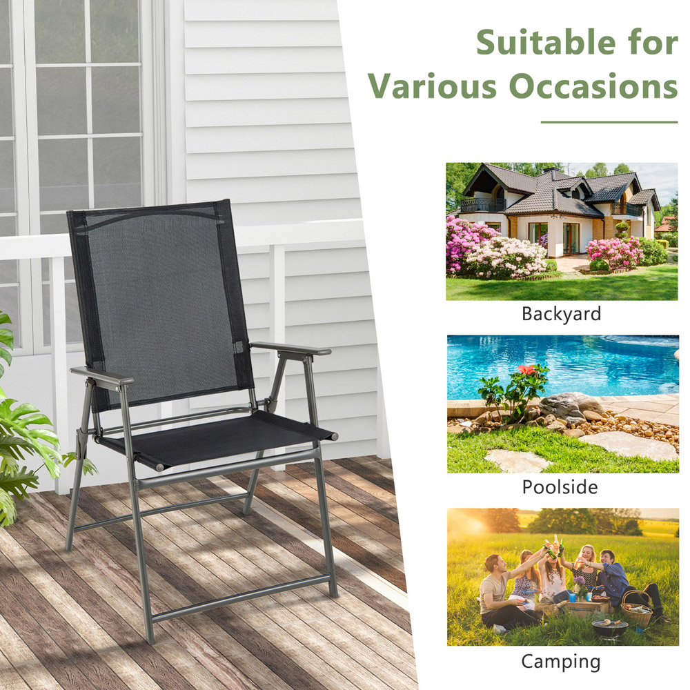 Costway Set of 2 Black Foldable Garden Dining Chair Image 5
