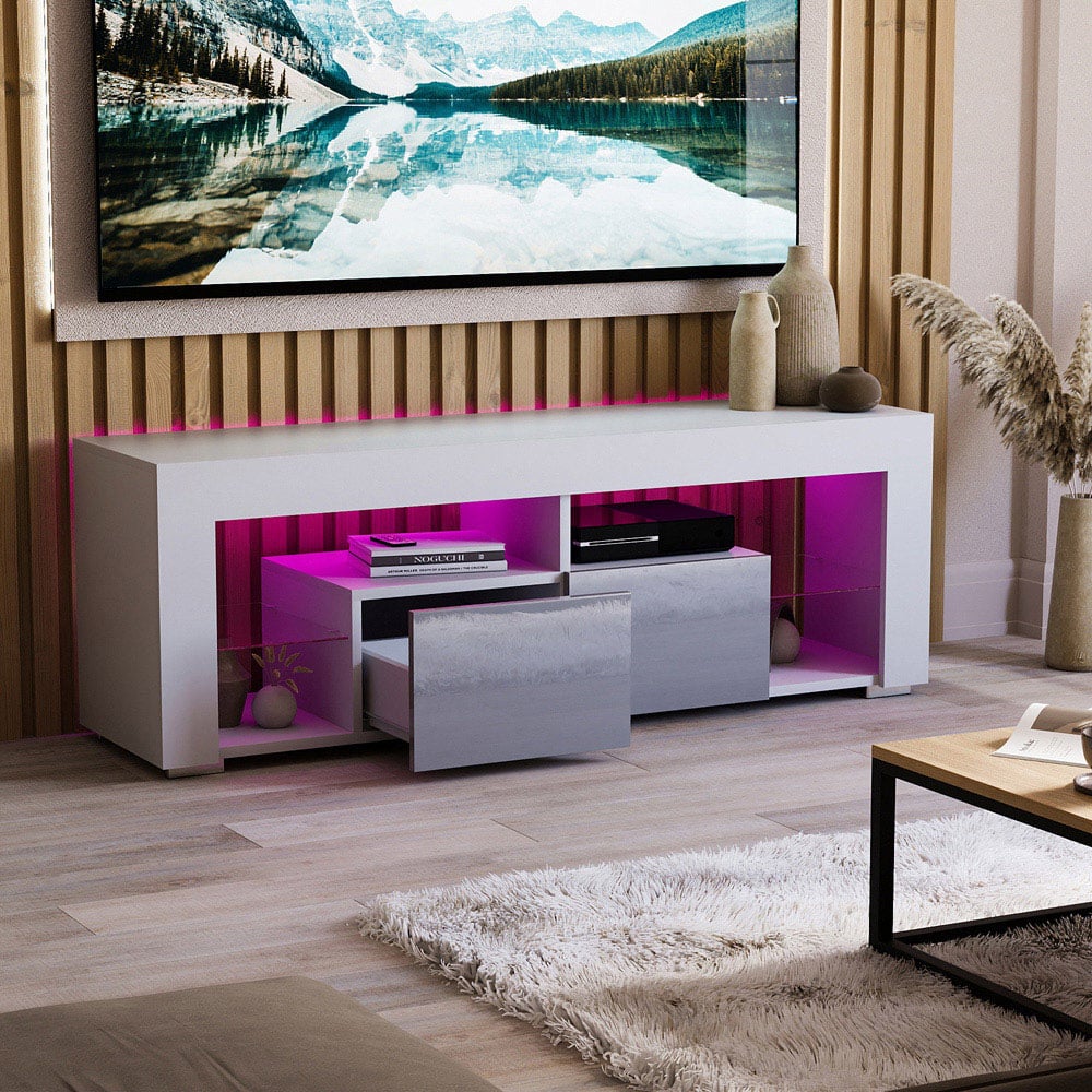 Vida Designs Luna 2 Drawer 2 Shelf White and Grey LED TV Unit Image 5