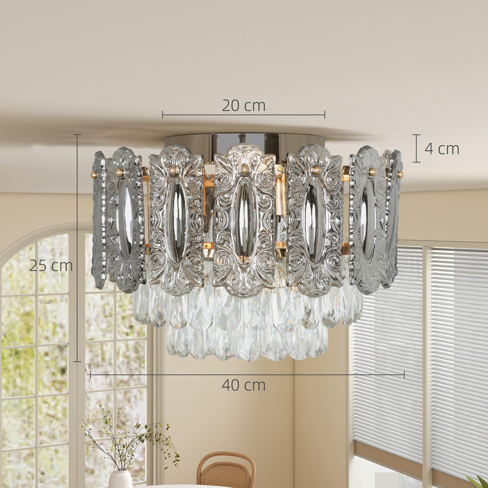 HOMCOM Gold Vintage Dual Crystal and Smoke Glass Shade Ceiling Light Image 9