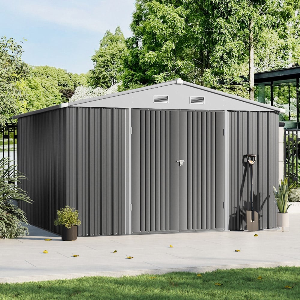 Living and Home 10.4 x 8.7ft Grey Lockable Metal Storage Shed Image 7