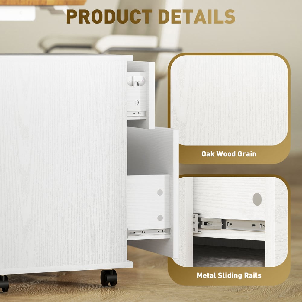 HOMCOM 2 Drawer White Office Mobile Filing Cabinet Image 6