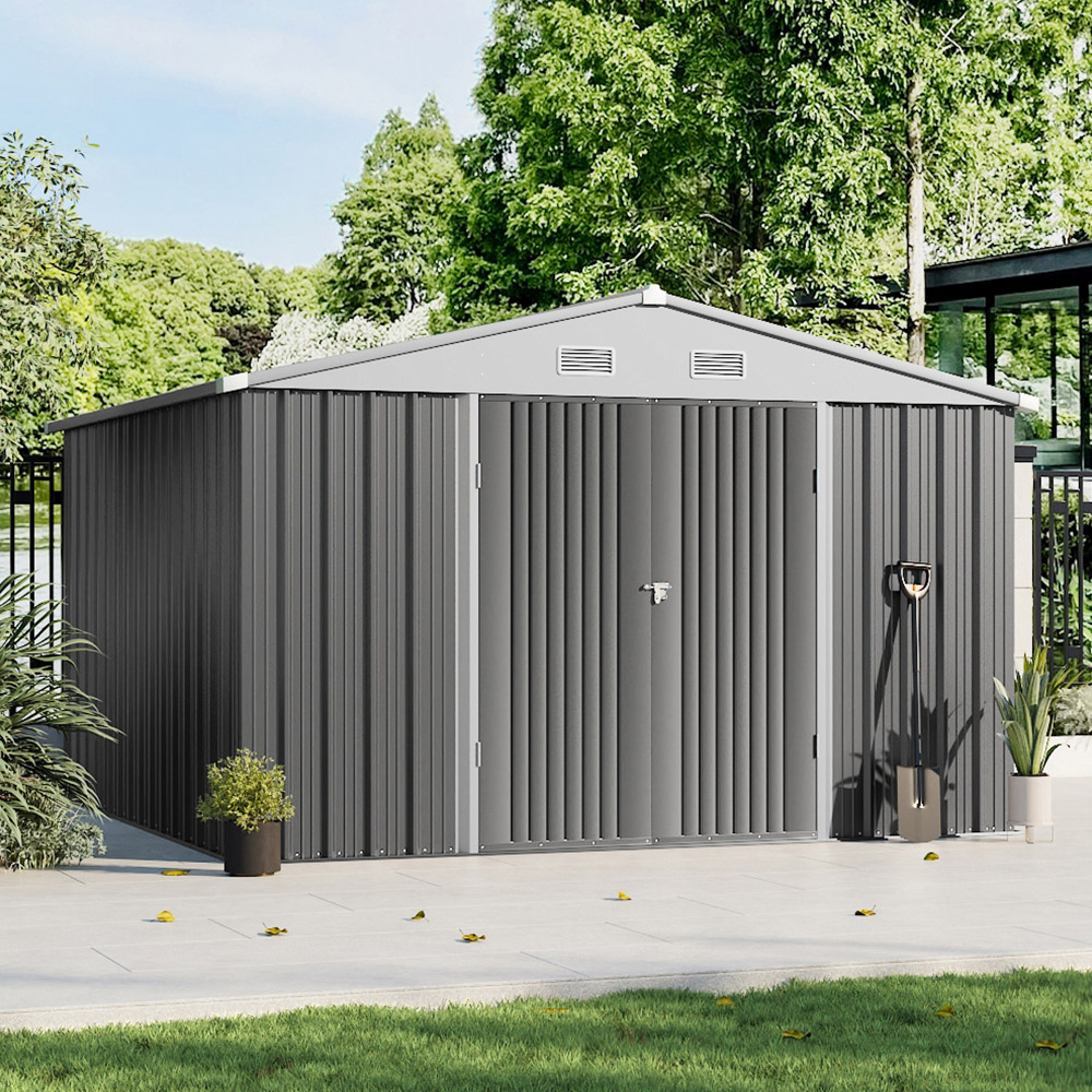 Living and Home 10.4 x 10ft Grey Lockable Metal Storage Shed Image 7