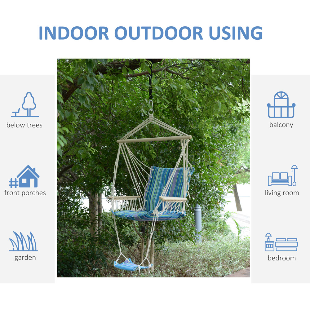 Outsunny Outdoor Rope Hanging Swing Chair with Footrest and Armrest Image 5