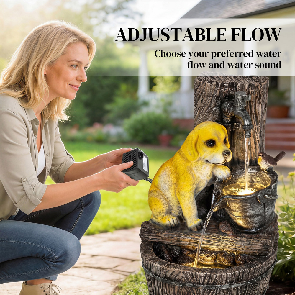 Outsunny Puppy and Bird Rustic Resin LED Garden Water Feature Image 6