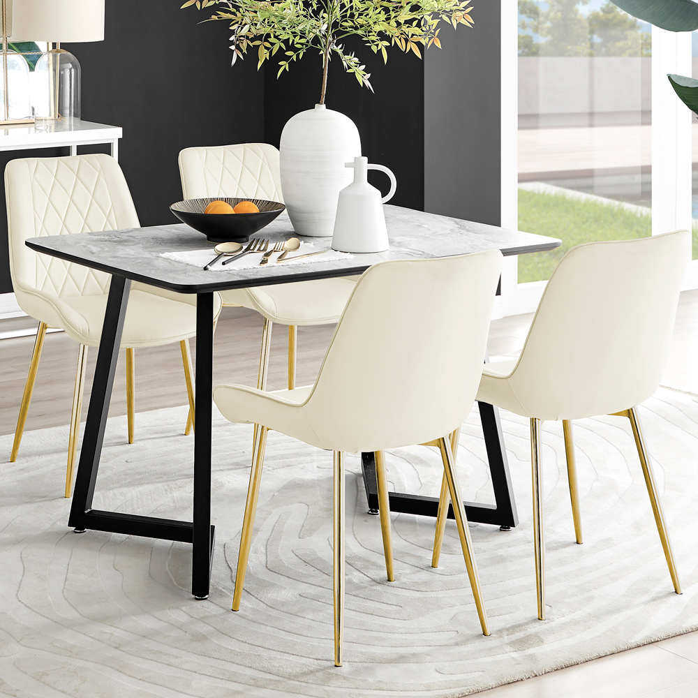 Furniturebox Copeland Cesano Marble Effect 4 Seater Dining Set White Cream and Gold Image 1