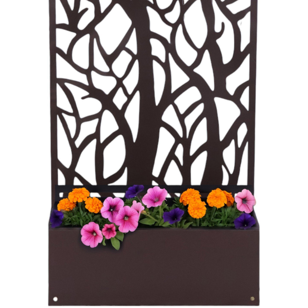 Ornate Rust Tree Planter with Trellis Brown Image 3