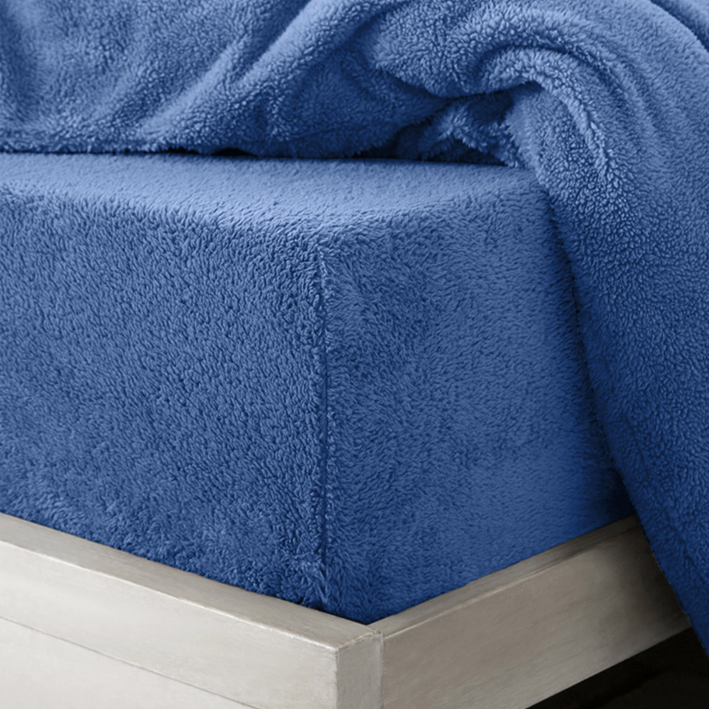 Velosso Single French Blue Teddy Fleece Fitted Sheet Image 2